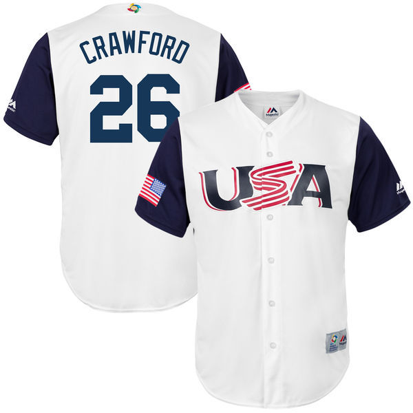 customized Men USA Baseball #26 Brandon Crawford Majestic White 2017 World Baseball Classic Replica Jersey